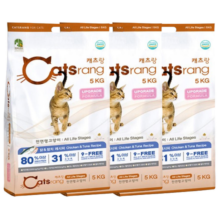NEW 캐츠랑 전연령 단백질원 80% 조단백 31%, 닭+참치, 5kg, 3개