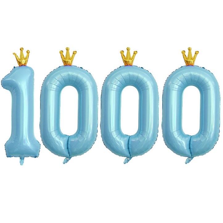 JOYPARTY 숫자 1000 은박풍선 왕관 90cm, 블루, 1세트 6486699105