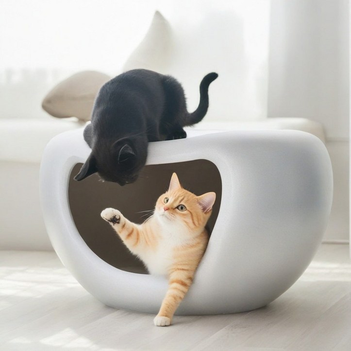 홀리무브 조약돌 고양이 숨숨집 집사 의자 깔끔한 인테리어, 화이트 7839724359