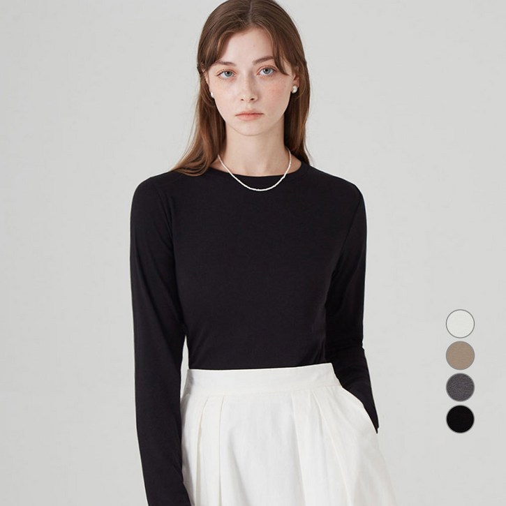 ELLE PARIS 여성용 레이온 슬림핏 이너 긴팔 티셔츠