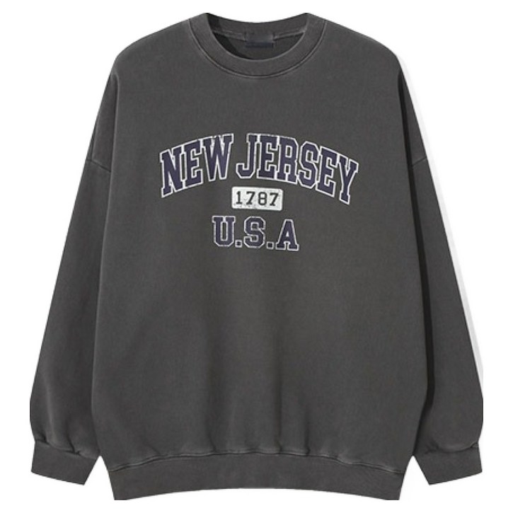 빅이지 남성용 오버핏 뉴저지 피그먼트 맨투맨