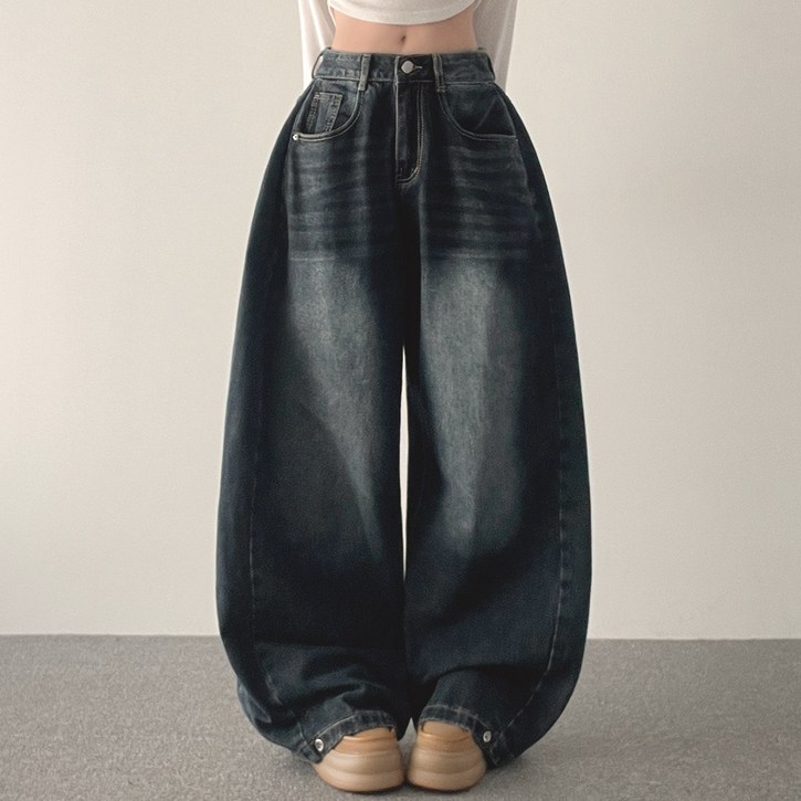 위드후이린 여성용 투투 사이드 핀턱 와이드 데님 팬츠