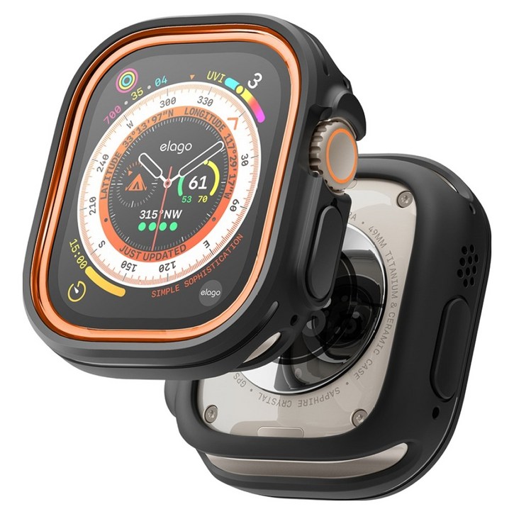 엘라고 애플워치 울트라 듀오 케이스 49mm, 블랙 + 오렌지