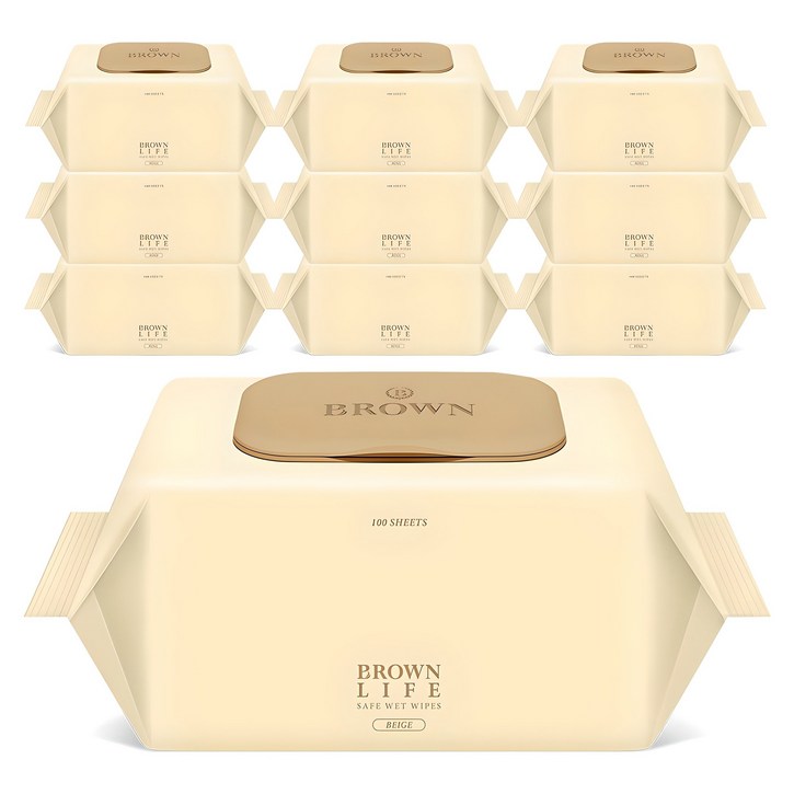브라운라이프 베이지 도톰한 대용량 엠보싱 저자극 아기물티슈 캡형
