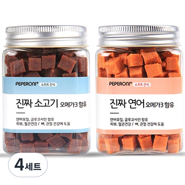 페페로니 오메가3 진짜 연어 + 진짜 소고기 강아지 간식, 180g, 4세트