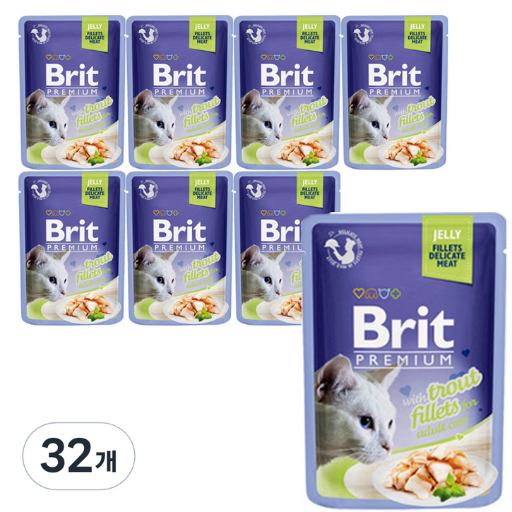 브리트 캣 프리미엄 파우치 습식사료 젤리 송어, 85g, 32개