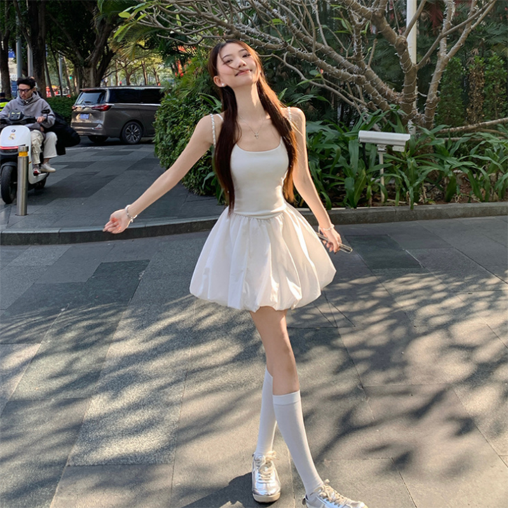 피어니스트 끈나시 발레리나 벌룬 미니 원피스