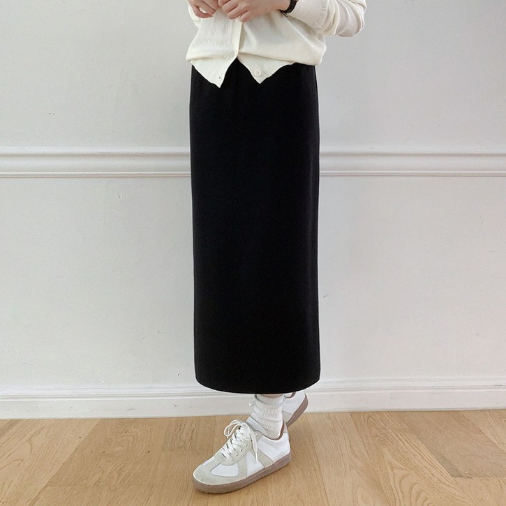 플랜데이 여성용 세라 니트 트임 밴딩 롱 스커트