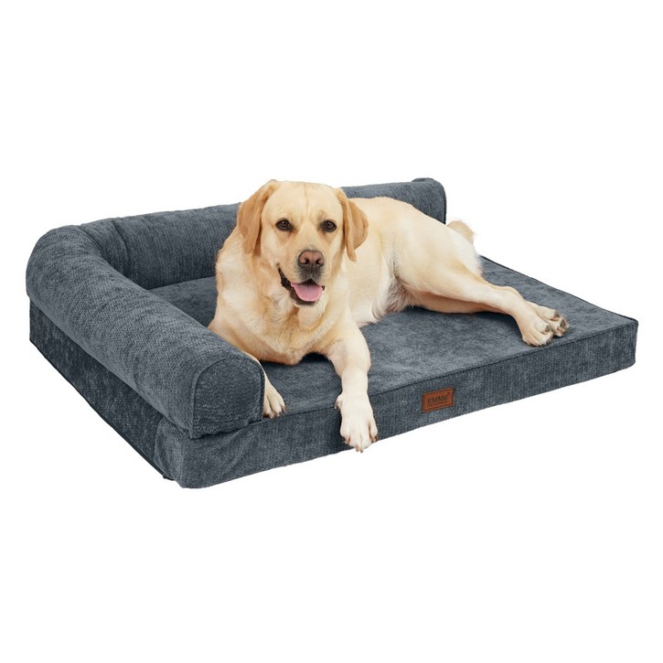 EMME L형 애견용 침대 방수방상 펫침대, 1개, 셔닐 원단 Bluish Gray