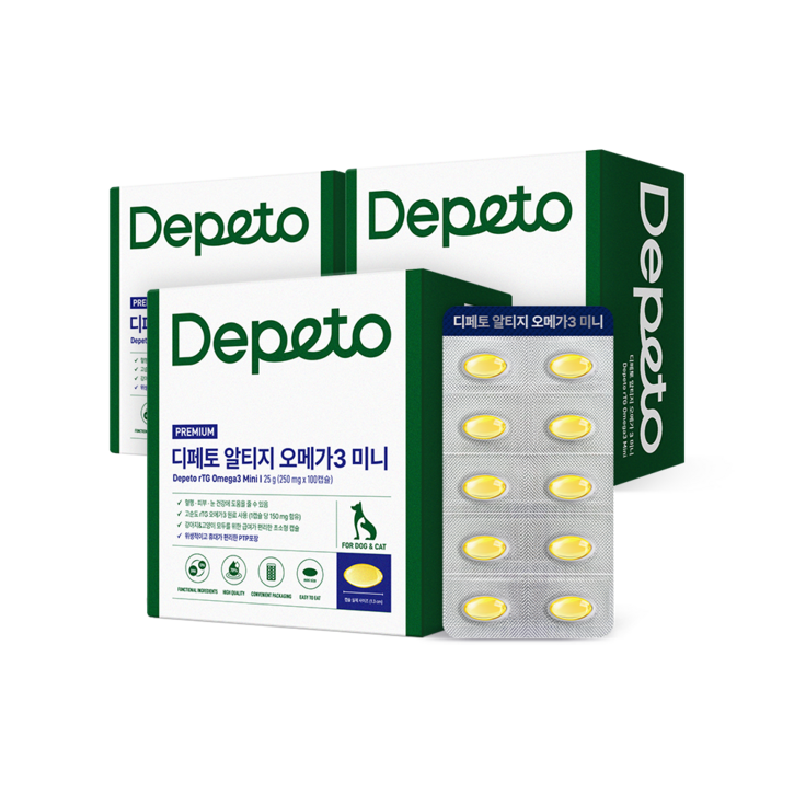 디페토 강아지 고양이 영양제 고순도 소형캡슐 알티지오메가3 미니, 100정, 혈액순환, 3개