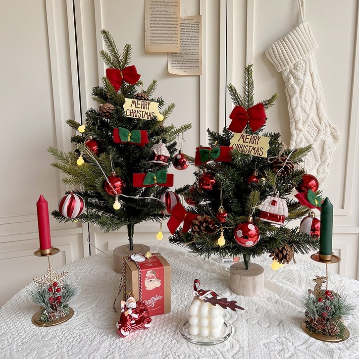 크리스마스 미니 트리 풀 패키지 세트 (레드) 장식 인테리어 소품 데코 전구 셋트 성탄절