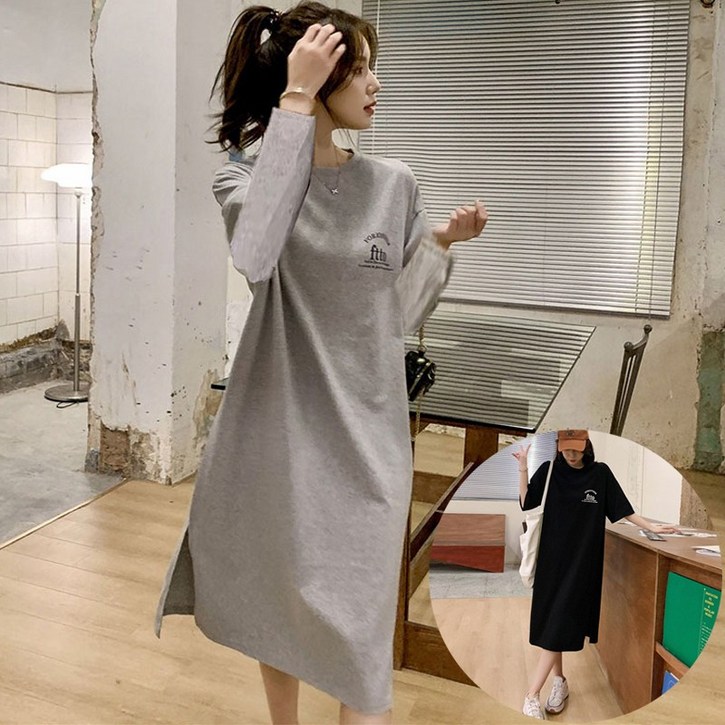 반팔긴팔 꾸안꾸 ftto 오버핏 롱 원피스 2컬러