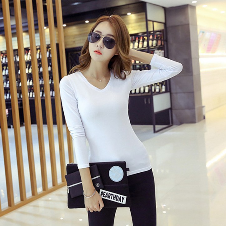 일월전빵 봄 가을 사계절 간절기 여성용 슬림핏 무지 이너 긴팔티셔츠 BC025S