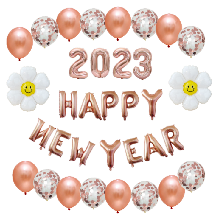 해피뉴이어 2023 숫자풍선 새해 연말 파티용품 데이지 풍선 세트, 로즈골드