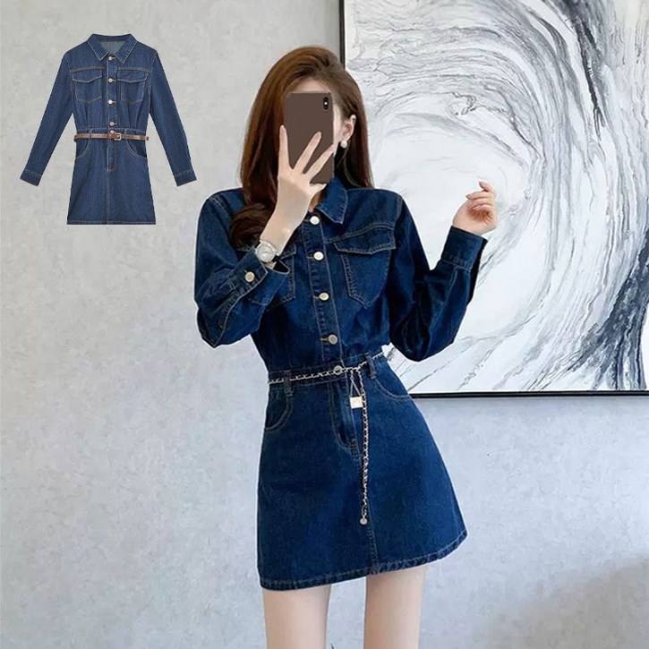 스타일리쉬패션 데님원피스 내추럴원피스 캐주얼원피스 온나핏 사계절원피스 데님패션 스러운원피스