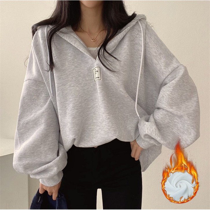 SAHINER 여성 가을겨울 빅사이즈 오버핏 후드 기모 맨투맨 BWY03