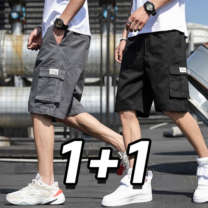 11 2장세트 남자 여름 카고 반바지 밴딩 캐주얼 5부 바지 빅사이즈 편안한 포켓 반바지