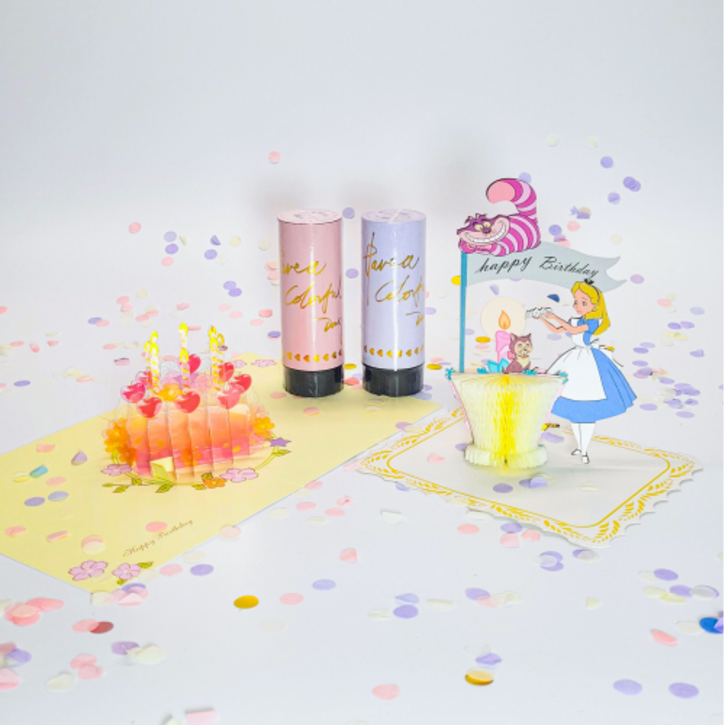어린이생일파티용품 JIU 3D 입체 팝업 생일 축하 카드 + 꽃가루 컨페티 2개 세트 3종, 세트 C