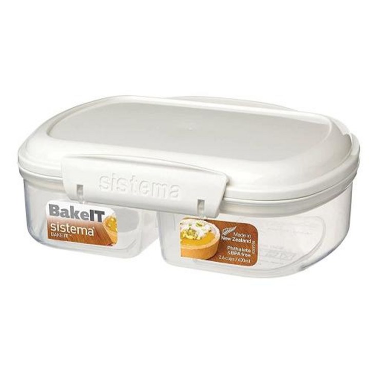 시스테마 Sistema Bake IT Collection 식품 보관 용기 분할 칸막이 포함 2.6 컵0.6 L 투명화이트, 1개, 없음