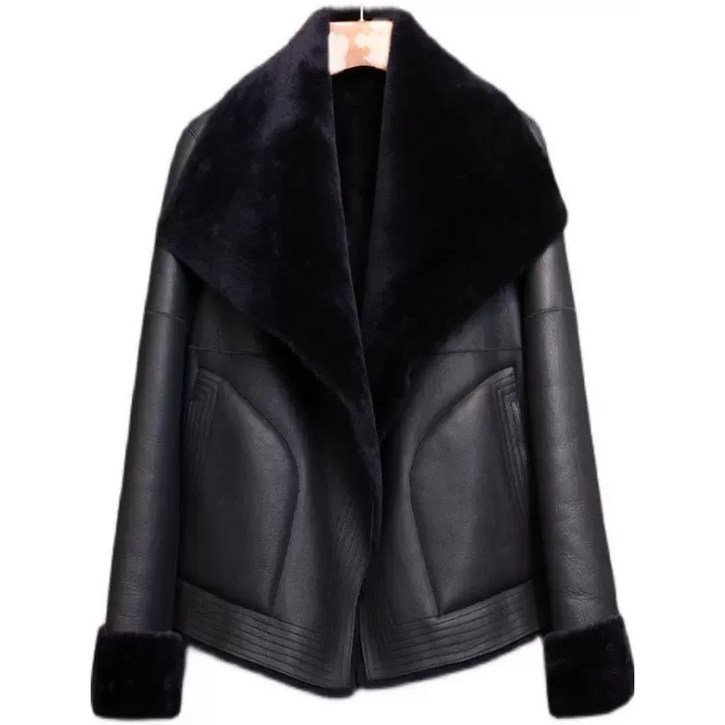 숏무스탕 겨울 무스탕 라이더 리얼 양가죽 여성 검정 블랙 숏 카라넥 자켓