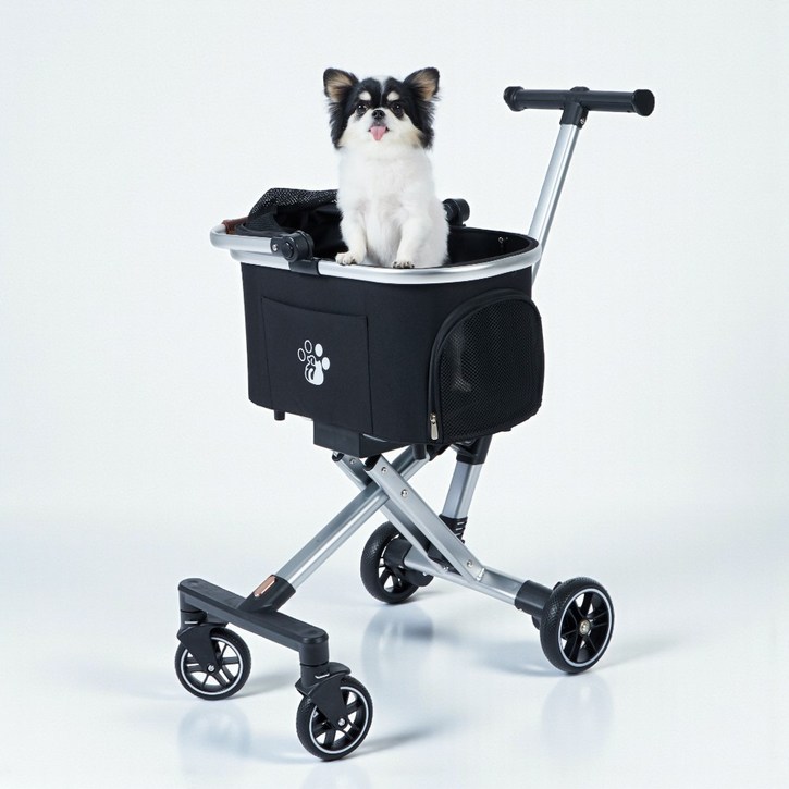 소중둥이 접이식 강아지 유모차 개모차 애견 고양이 반려견 중형견 분리형 소형 레인커버, 1개, 크롬블랙