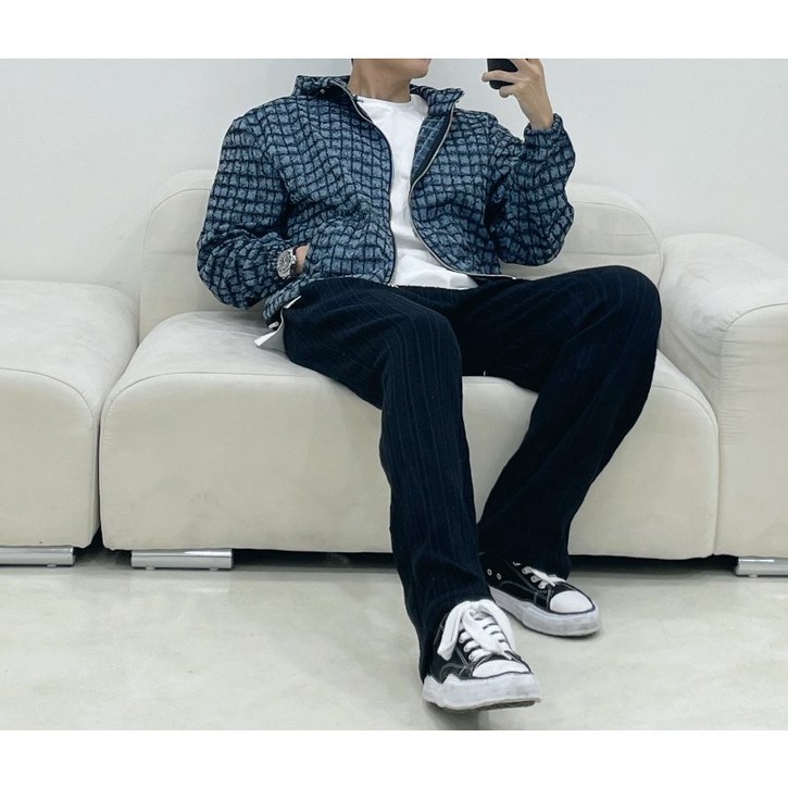 체크 후드데님자켓