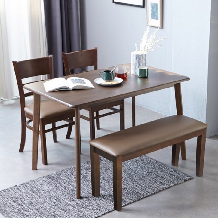 베스트리빙 캔버라 캘빈 모카 4인용 원목 식탁 테이블 세트/의자2개+벤치의자, 모카브라운 10