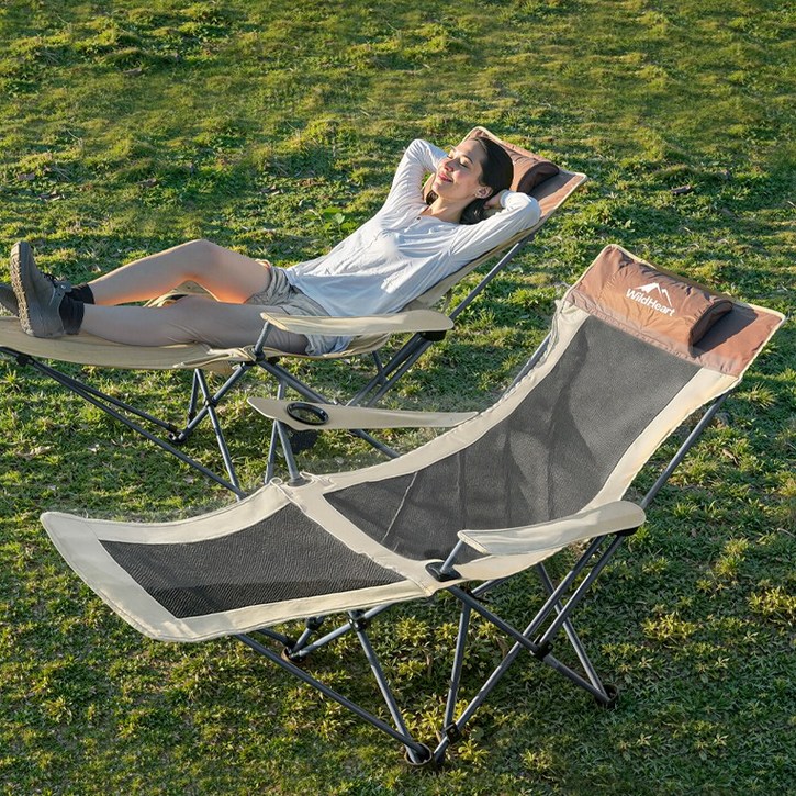 WildHeart 캠핑 4단 각도조절 캠핑의자 초경량 발받침대 사무실 차박용 리클라이너 야외 캠핑용품, 1개, 메쉬 크림화이트