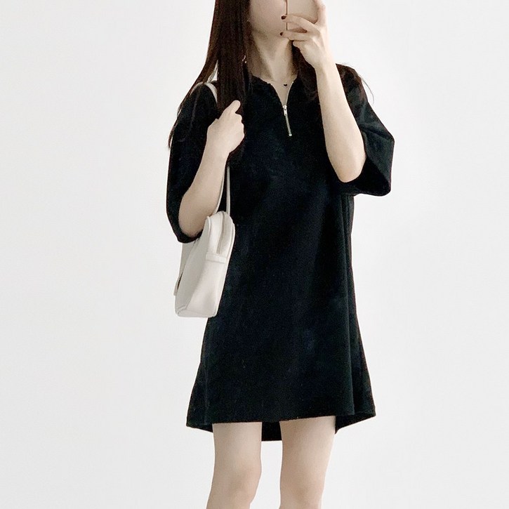 [국내제작] 데이지클로젯 베베츠 오버핏 카라 반집업 반팔 미니원피스 / 여름 무지 심플 캐주얼 여리핏 베이직 꾸안꾸 귀여운 여성 여자 홈웨어 잠옷 반소매 루즈핏 원피스 데일리룩