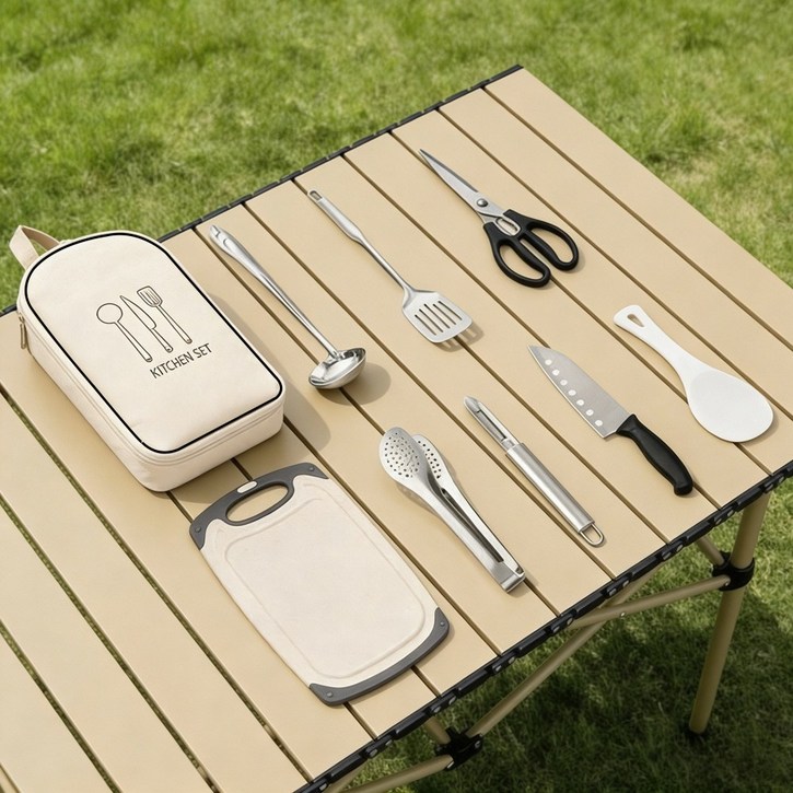 C.partner 다기능 캠핑 주방 도구 세트 (9개 구성), 1세트, 하얀색