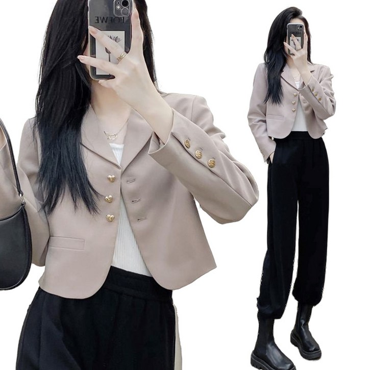 크롭 정장자켓 키작녀 패션 기질 숏코트 럭셔리 오피스룩 통근룩 여성 양복 자켓