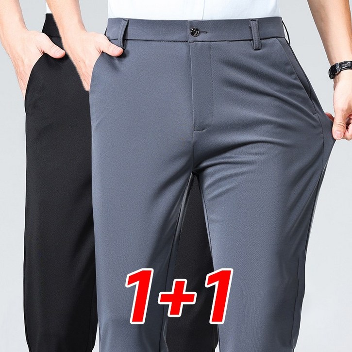 Izeriel 11 정장 바지 남성 여름 슬림핏 아이스 실크 정장 슬랙스 블랙 직선핏 비즈니스 캐주얼 바지 구김 방지 기능성 팬츠