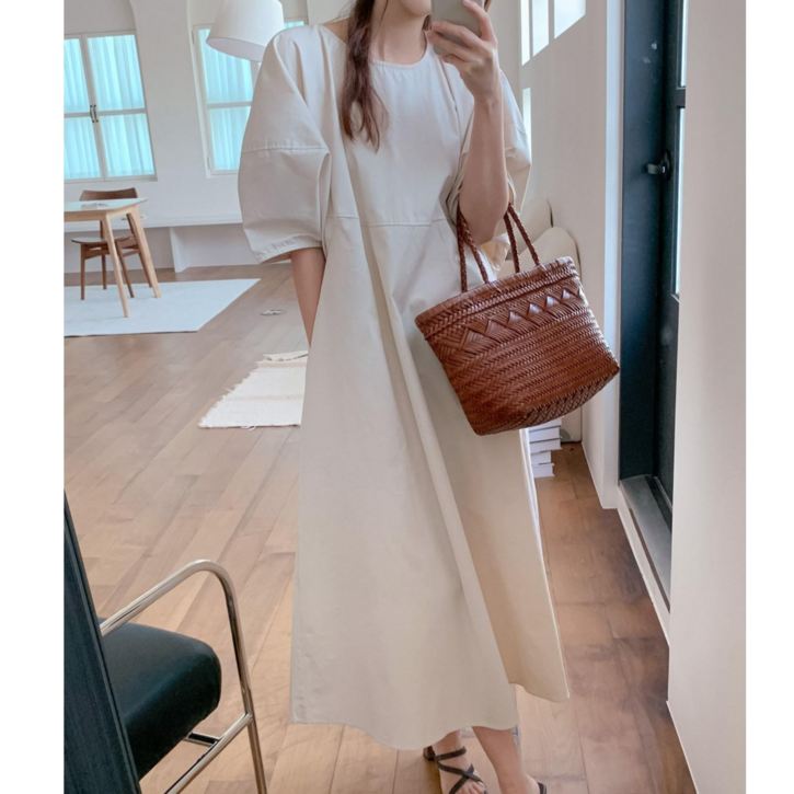 자체제작 벌룬소매 루즈핏 롱 원피스 우아글로벌