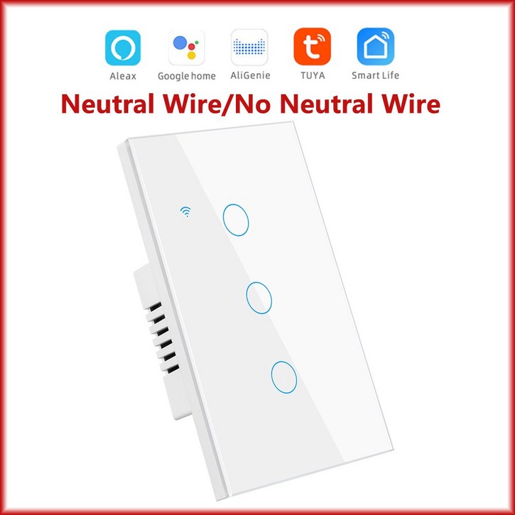 투야 스마트 스위치 미국 중성선 중성선 불필요 1 2 3/4 갱 라이트 와이파이 터치 스위치 알렉사 구글 홈과 작동