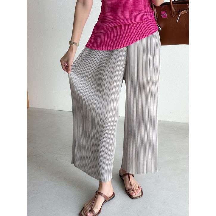 플리츠맘 코나 8부 맞주름 포켓 통바지 국내생산 여성 플리츠 주름옷 와이드팬츠