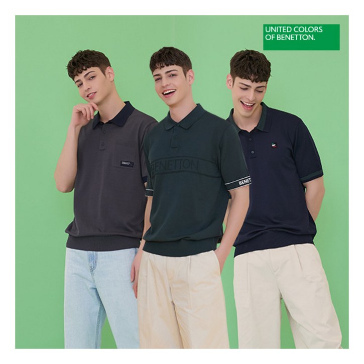 베네통스포츠 25SS 남성 반팔 카라 니트 3종