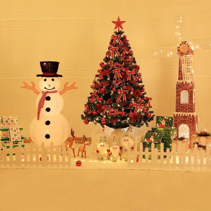 크리스마스트리대여 줄타는산타 춤추는트리인형 포토존 크리스마스 트리 대형 1.5/1.8/2.1/2.4 m 축제 금색과 빨간색 장식 시뮬레이션 diy 암호화된 발광 장면