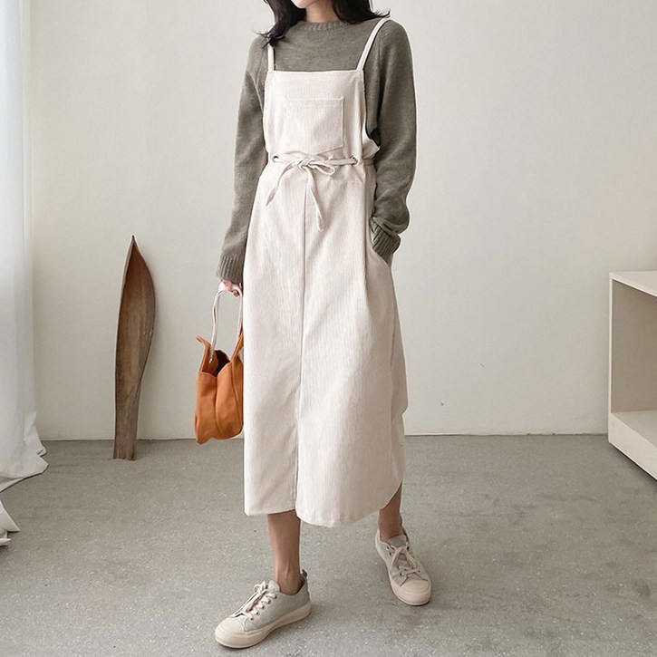 하나뿐인걸 아일렛 골덴 원피스 겨울 뷔스티에 멜빵 원피스