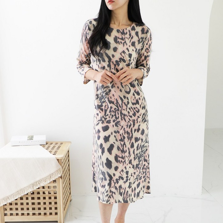프롬코 여성 집에서 입는 편한 원피스 호피 쭈리 홈원피스 국내 자체제작 홈웨어