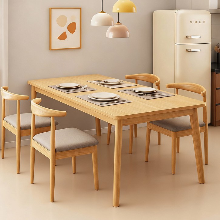 홈컴 식탁 심플 우드 다용도 사각 테이블 원목 식탁
