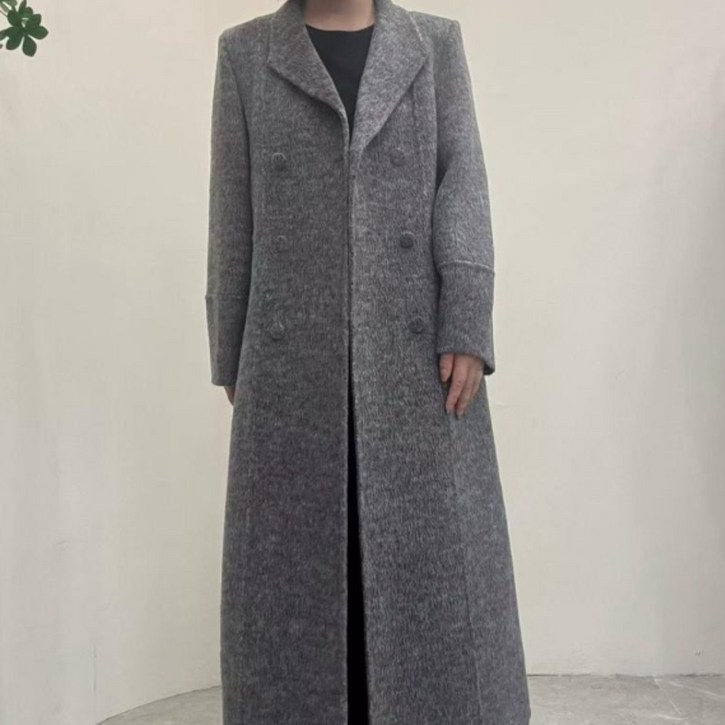 ZAJA 여성 울 코트 롱 더블 슬림핏 정장 코트