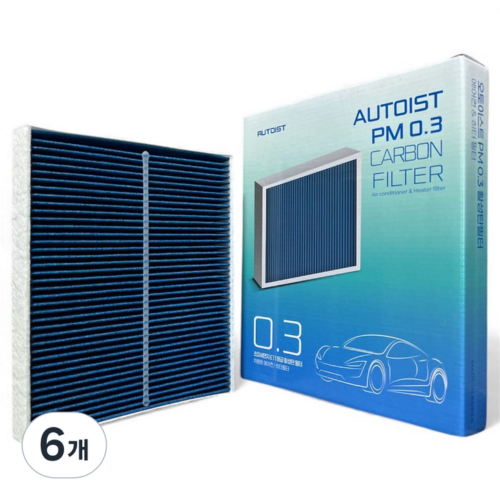 오토이스트 PM0.3 YF쏘나타 맥스크루즈 아슬란 그랜저HG K7 싼타페DM 싼타페더프라임 올뉴카니발 더뉴카니발 활성탄 에어컨필터, 6개, H18