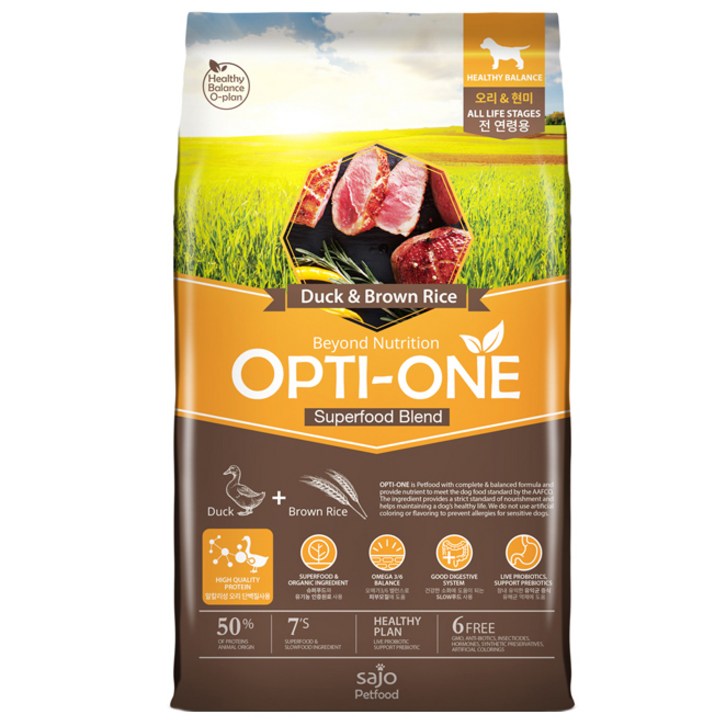 사조옵티원 사조 오리현미 강아지 사료, 오리, 4.8kg, 1개