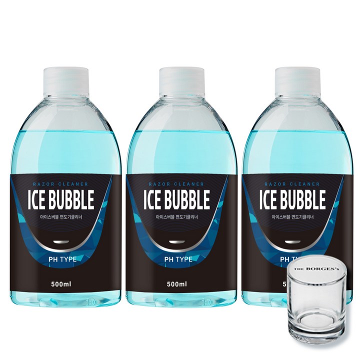 아이스버블 면도기클리너 세정액 PH타입 500ml x 3p + 세척용 유리컵, 단일상품, 단일색상, 3개