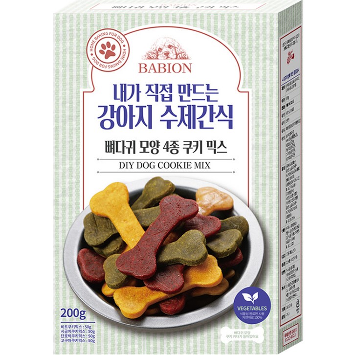 바비온 강아지 뼈다귀 모양 4종 쿠키믹스 수제간식, 혼합맛, 200g, 1개 - 쇼핑뉴스