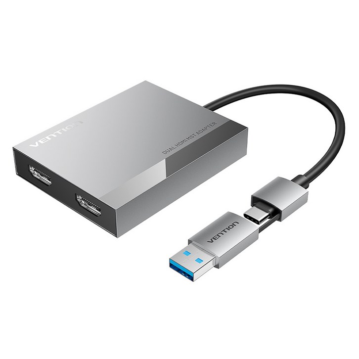 벤션 USB C타입 듀얼 HDMI 4K 60Hz 디스플레이링크 어댑터 ACX(ACXHB), 메탈실버, 1개