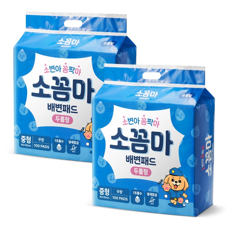소꼼마 강아지 소변아 꼼짝마 1초흡수 배변패드 두툼형 무향, 100개입, 2개
