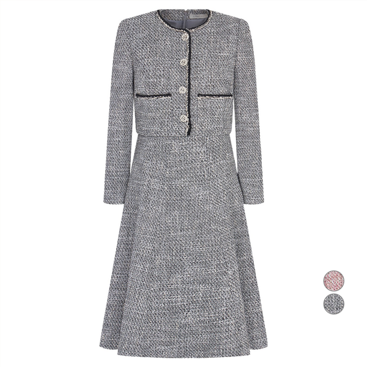 라인어디션 여성용 라운드넥 루프 트위드 체크 7부 원피스