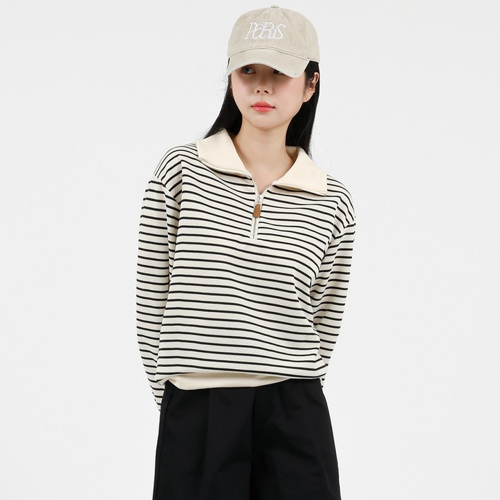 엘쏘 카라 반집업 스트라이프 니트 맨투맨 티셔츠