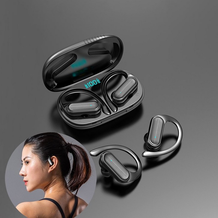엠지텍블루투스이어폰 ELSECHO 귀걸이형 무선 블루투스 이어폰 스포츠 노이즈 캔슬링 헤드폰 남은 전력 표시